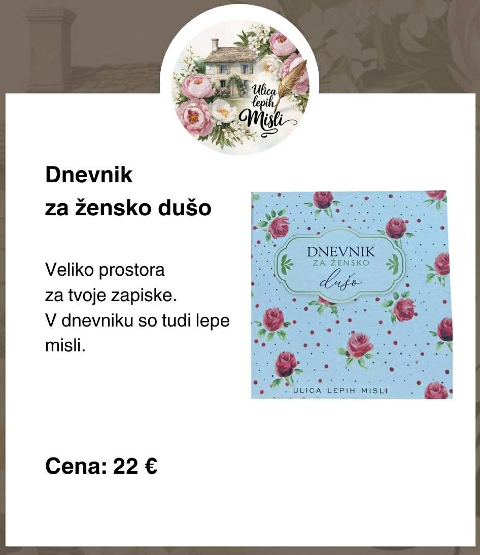 Dnevnik za žensko dušo. Veliko prostora za zapiske . V dnevniku je nekaj lepih misli. Cena: 22€